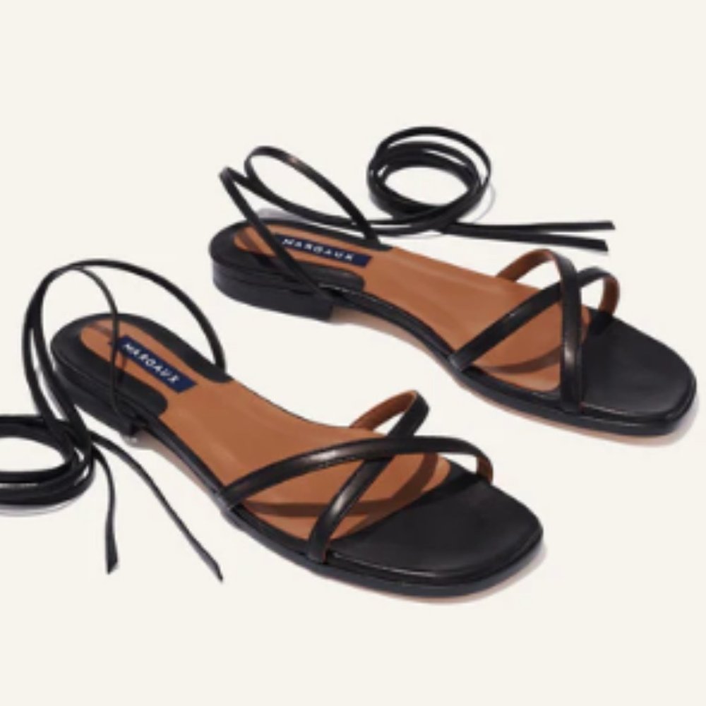 Margaux Womens The Wrap Sandal 42 Black Leather Ankle Wrap Gladiator Square Toe